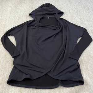 Athleta Purana Draped Faux Wrap Hoodie Sweatshirt Top M Black